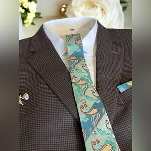 3 Pc Paisley Tie Set - Tie Pocket Square Cufflinks 57.75"x3.25"